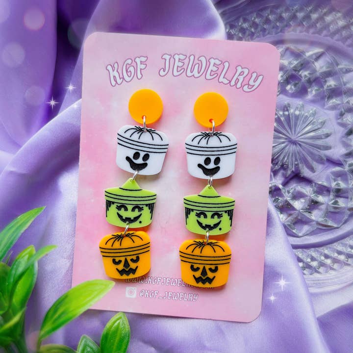 KGF Jewelry - Wholesale Dangle earrings - Halloween Buckets Handmade Acrylic Earrings & Keychains1
