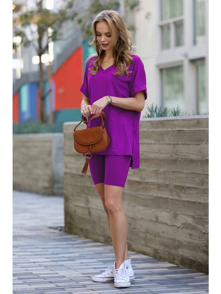 42POPS - Wholesale Lounge Set - Women's - `.Hi Low Hem Top & Biker Shorts 2pc Set4