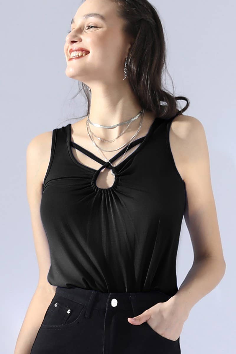 NINEXIS - Vente Débardeur – femme - CWTTK176-S_DÉBARDEUR SANS MANCHES À COL ROND ET BRETELLES CROISÉES13