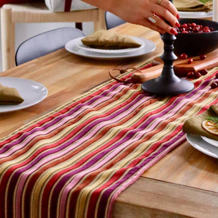 Chemin de table - Lignes velours bourgogne, violet foncé et ocre for wholesale by Next Chance