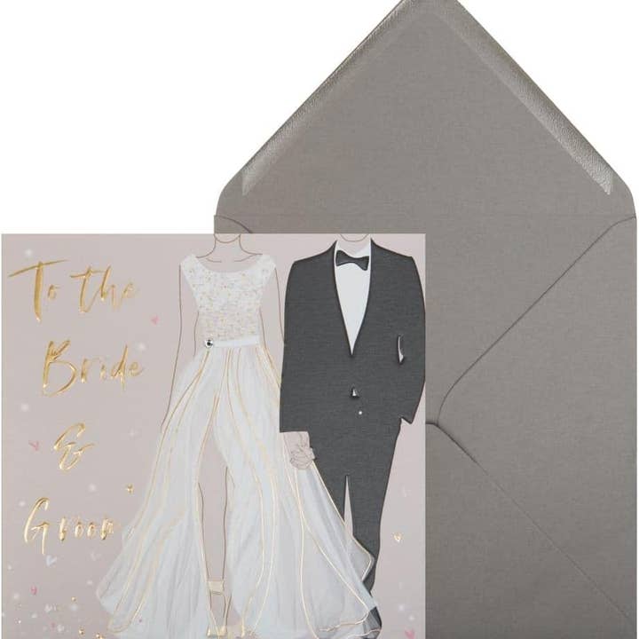 Cartão de Casamento Trajes de Noiva e Noivo por atacado de NIQUEA.D