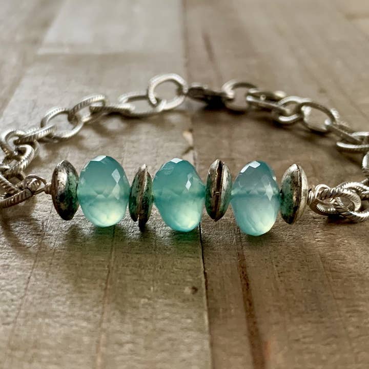 Ocean Hues- aqua gemstone chain bracelet for wholesale by Nellie Pratt Artisan Jewelry