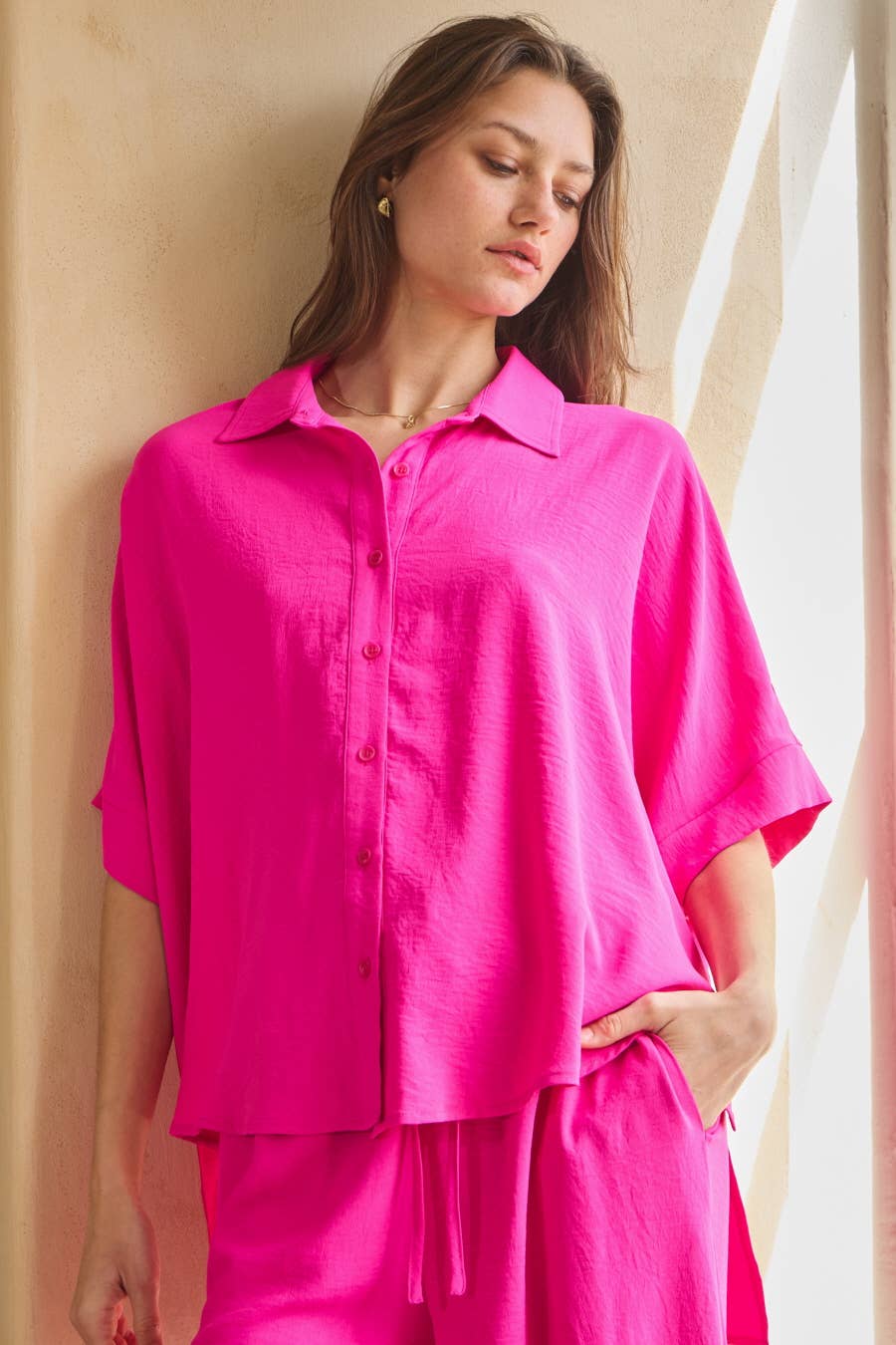 Oddi - Wholesale Top & Pant Set (NOT Loungewear) - Women's - Solid Airflow Shirt & Wide Leg Pants Set4