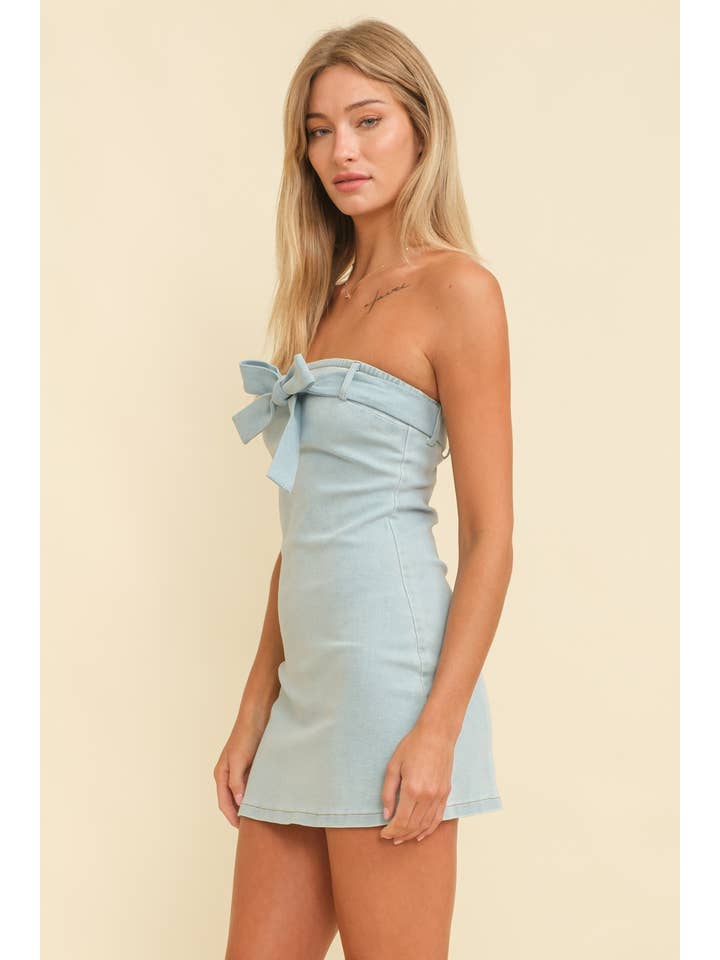 Cloud Ten - Wholesale Dress - Women's - CD11882A - STRAPLESS BOW DETAIL DENIM MINI DRESS