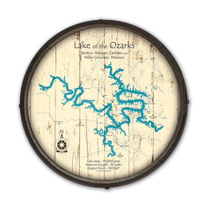 Lake of the Ozarks, Missouri on a Barrel End for wholesale by Old Wood Signs
