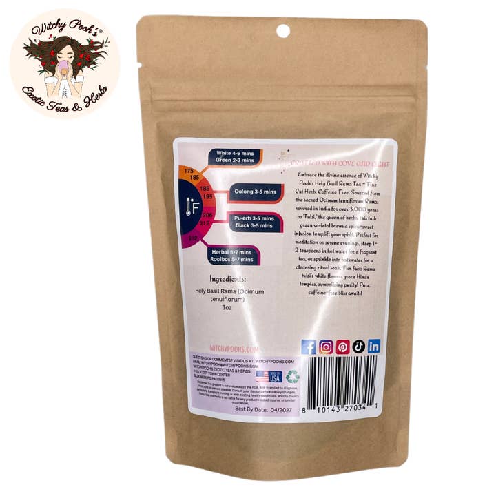 Witchy Pooh's Exotic Teas & Herbs - Venta al por mayor Tés a granel - Té de Albahaca Sagrada de Witchy Pooh - Rama Tulsi, Hoja Suelta1