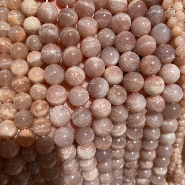 The Bead Bazaar - Wholesale Beads - Natural Sunstone Beads For Jewelry Making, Iridescent Pink Gemstone Beads, Pastel Pink Faceted Beads, Light Pink Sunstone Bulk Mala Beads4
