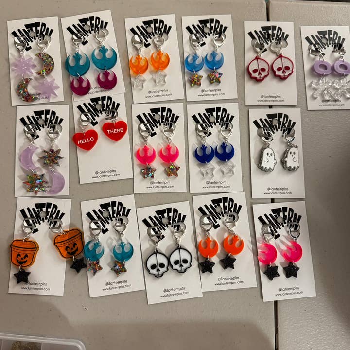 Friday drop earrings- All one off designs. for wholesale by Lantern Pins