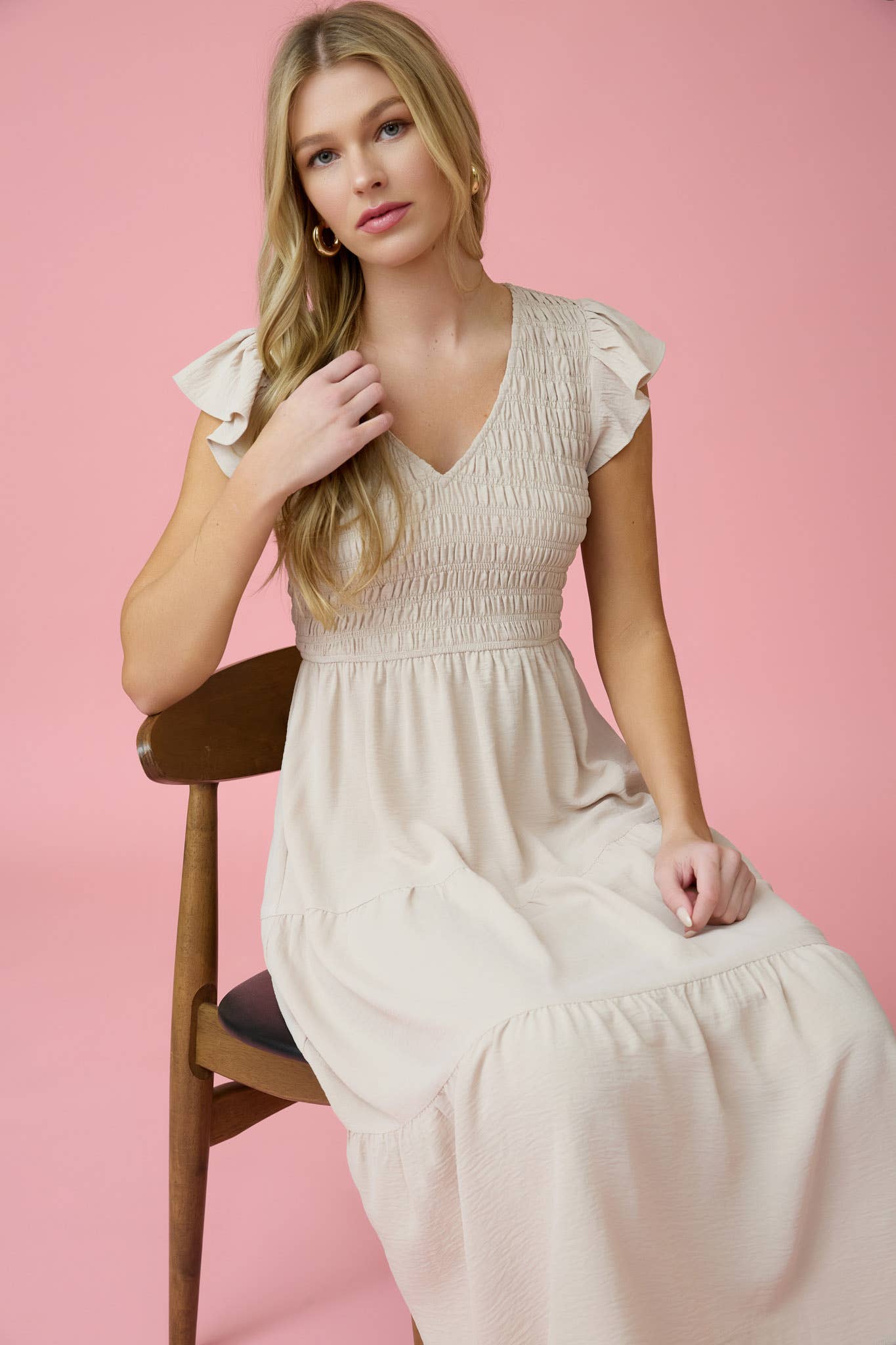 MINE - Wholesale Dress - Women's - FLUTTER SLEEVE MAXI DRESS0