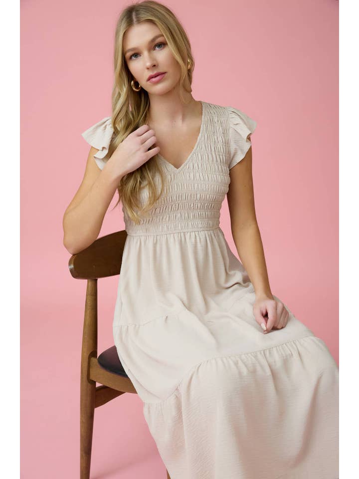 MINE - Wholesale Dress - Women's - FLUTTER SLEEVE MAXI DRESS