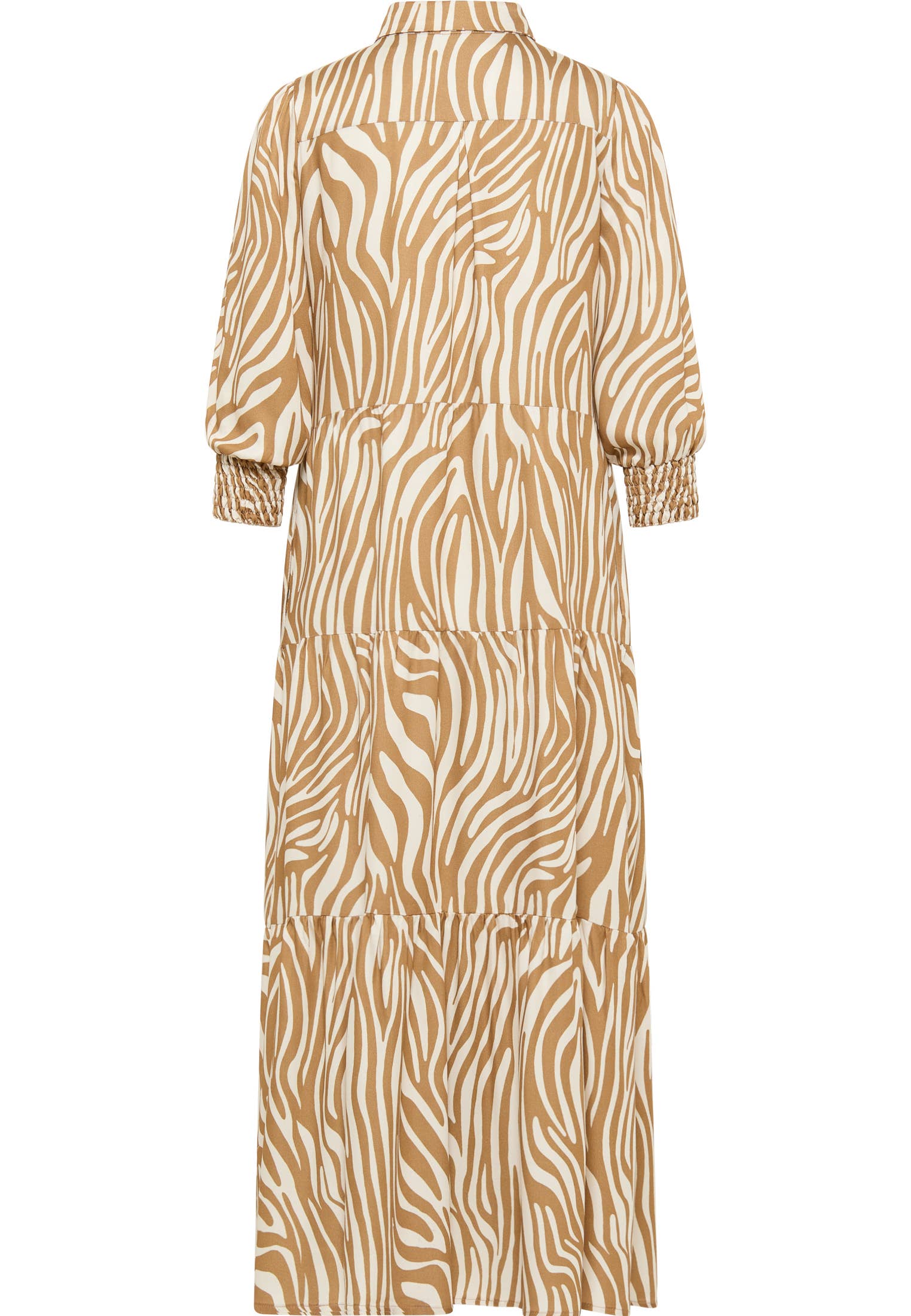 LES BLONDINETTES – wholesale Dress – Women's – CLEMENTINE - Camel 3/4 Sleeve Zebra Zebra Long Shirt Dress3