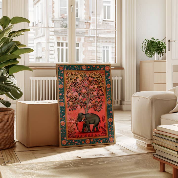 IuliiaArtPrints - Wholesale Art Print - Indian Folk Art – Black Elephant with Pomegranate Tree Print8