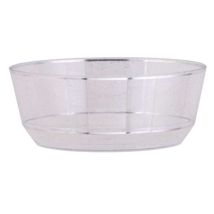 14 Oz. Round Clear • Silver Glitter Plastic Bowls | 10 Pack for wholesale by Luxe Party