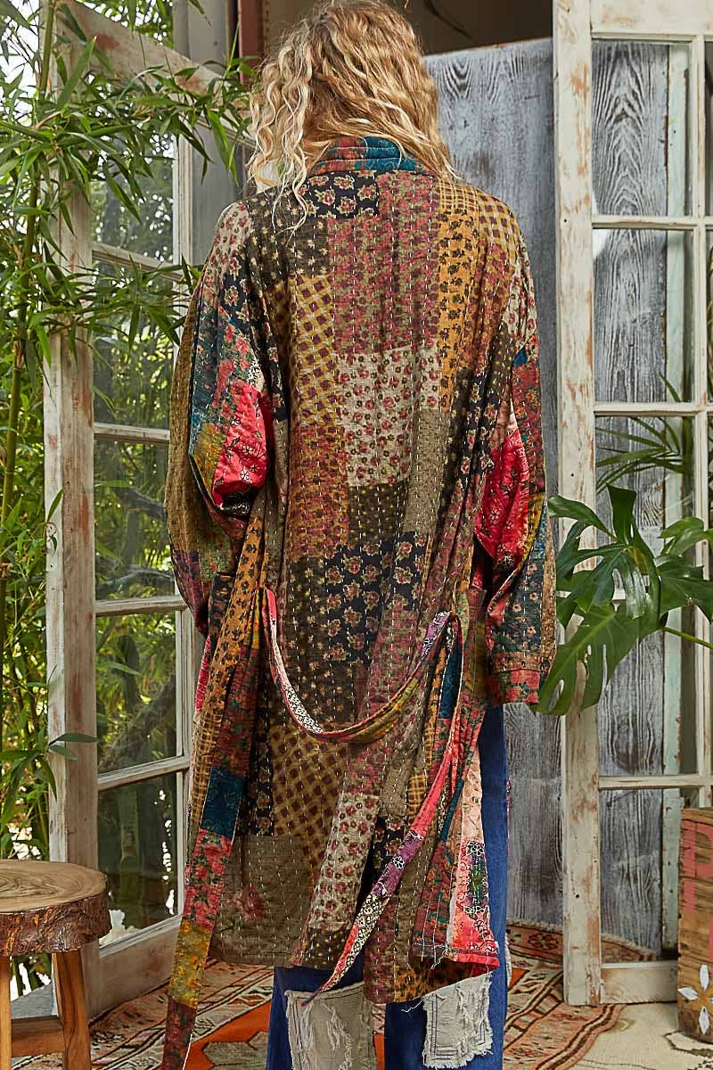TAUPE PINK MULTI Long Sleeve Padded Kimono Jacket for wholesale on Faire4