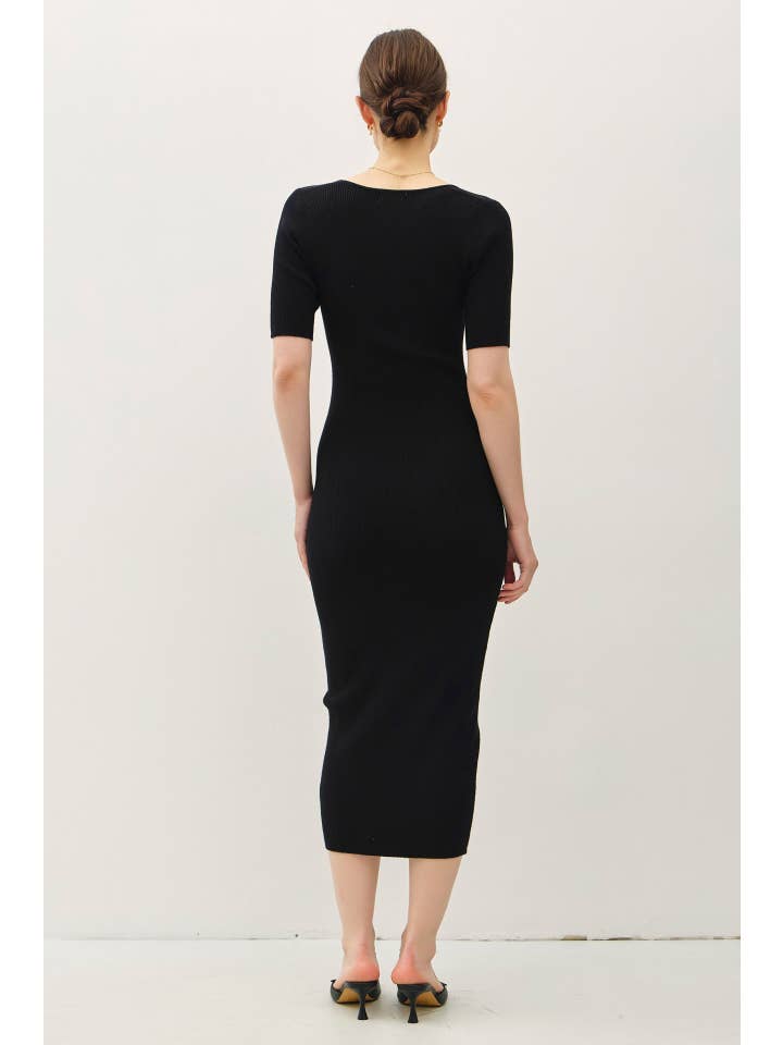 Be Cool - Wholesale Dress - Women's - SQUARE NECK HALF SLEEVE BODY CON SWEATER DRESS7