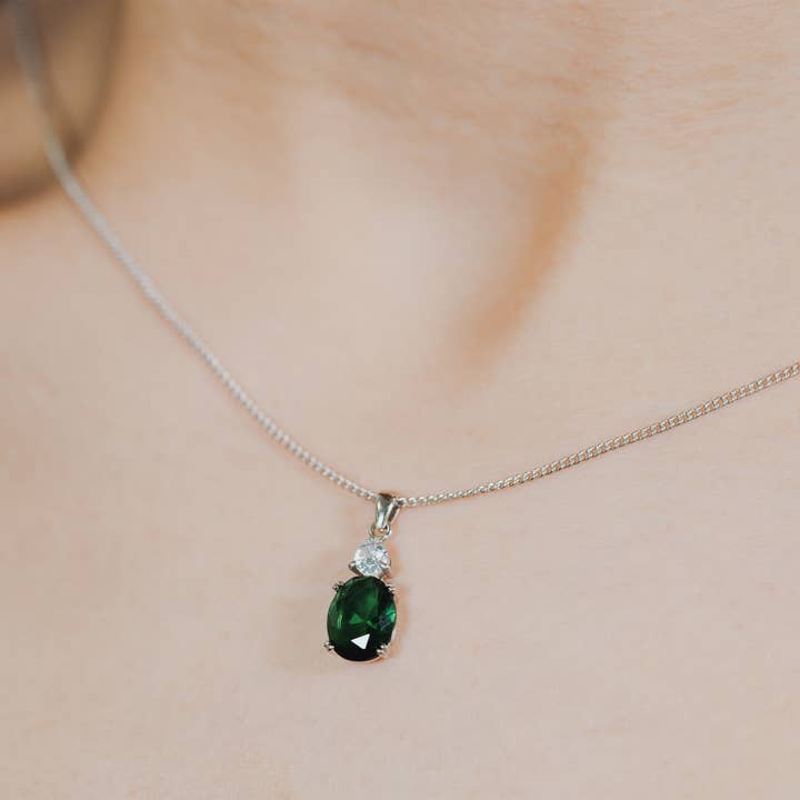 Emerald Oval Double Drop Pendant for wholesale by Buckley London
