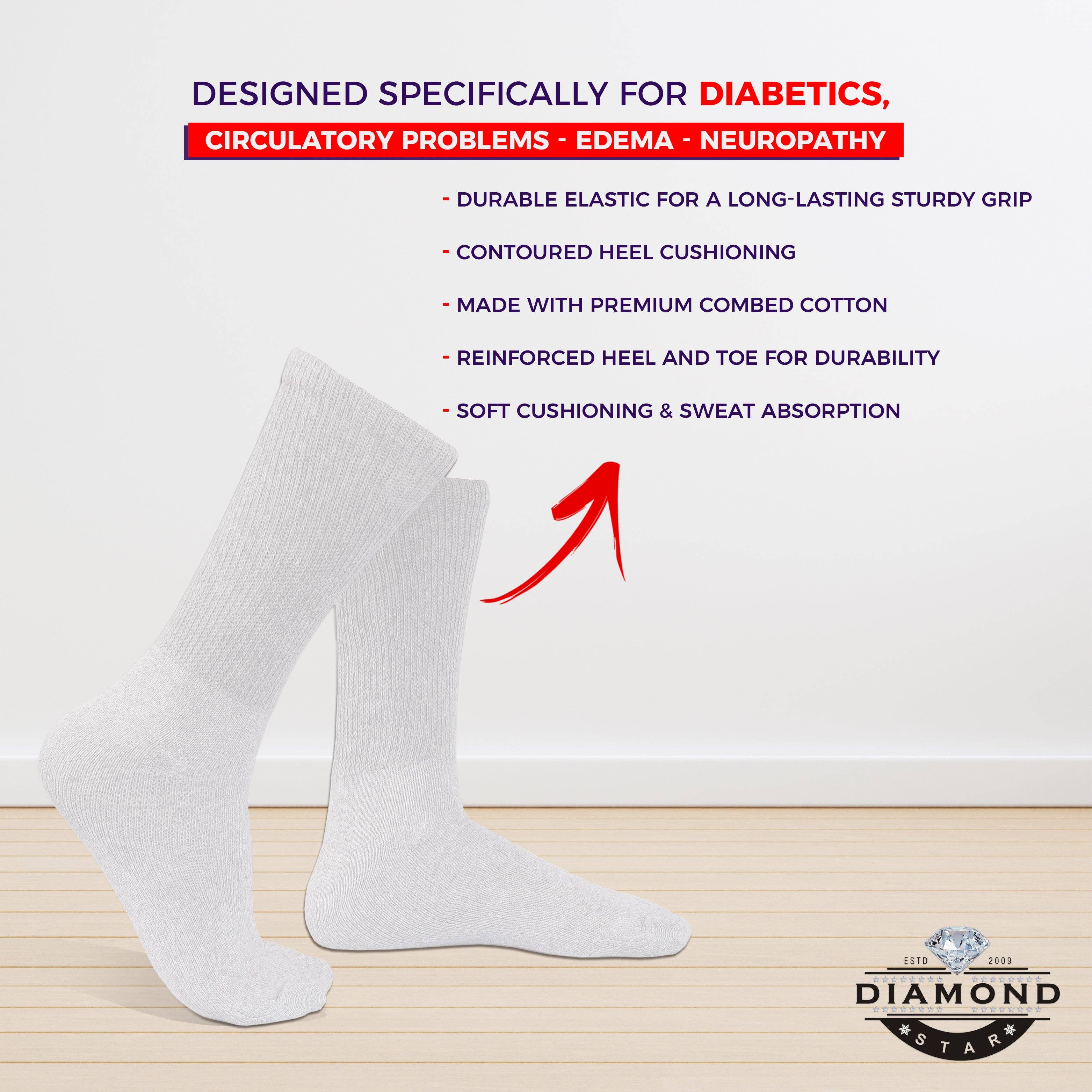 Diabetic Socks For Men Women Non-Binding Doctor Approved Diabetic Crew Socks White 6 Pairs Size 9-11 for wholesale on Faire4