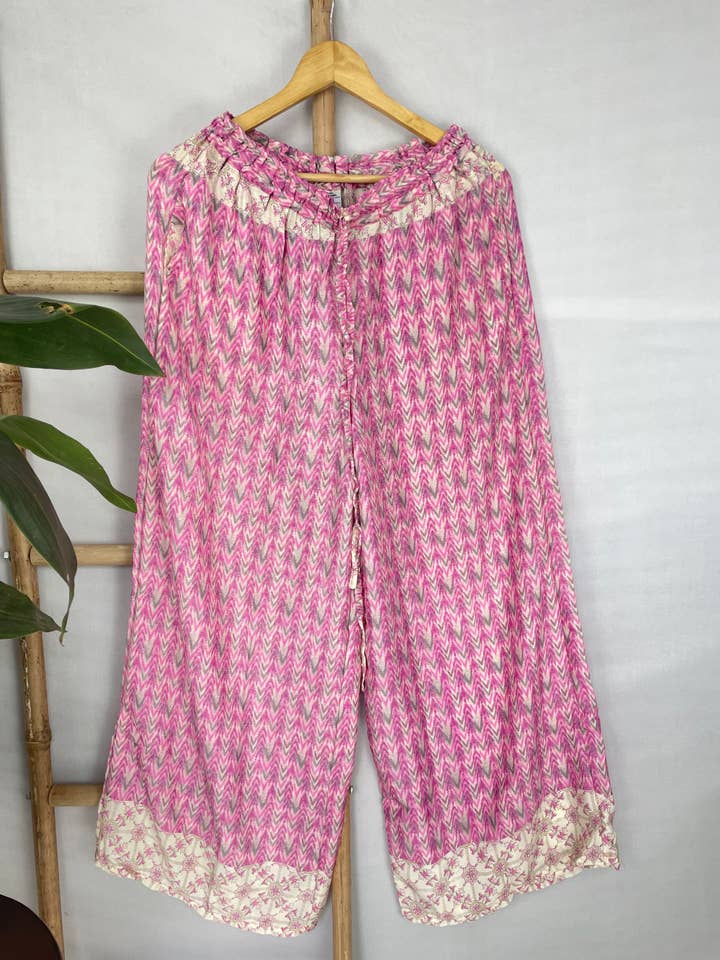 ASSORTED-Recycle Silk Elastic Waist Draw String Pant 2 Sizes for wholesale by The Eastern Loom