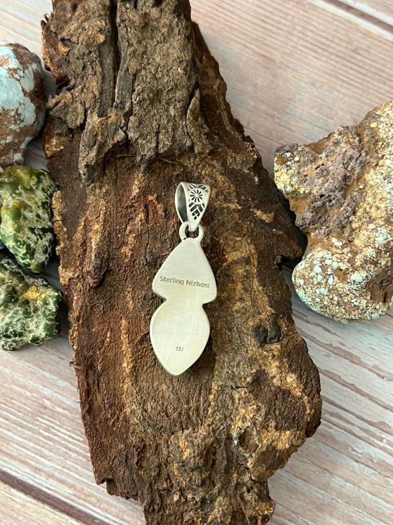 Nizhonitradersllc - Wholesale Individual Charm/Pendant - Handmade Sterling Silver Sonoran Mountain Turquoise Pendant with Signed Nizhoni4