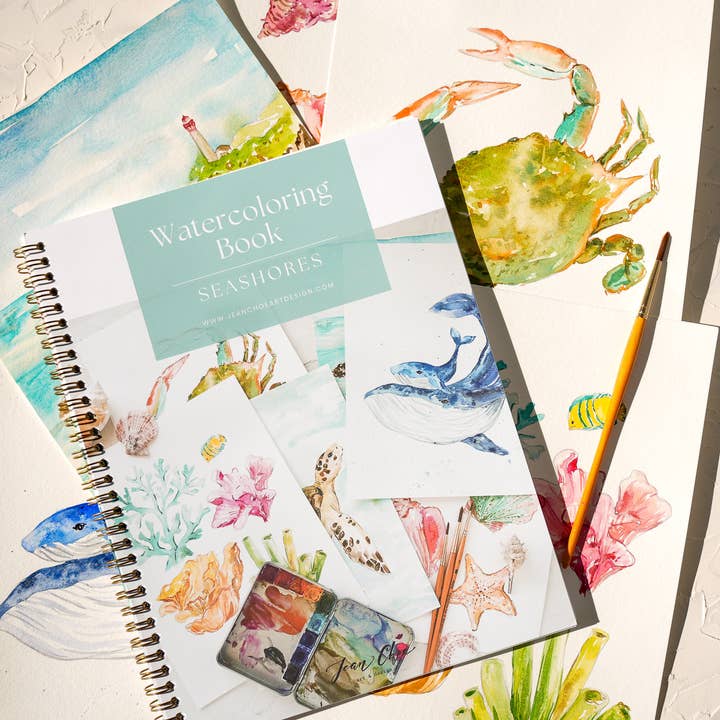 Jean Choe Art & Design - Wholesale Sketchbook/Sketchpad - Watercolor Workbook: Seashores & Ocean Outlined Designs4