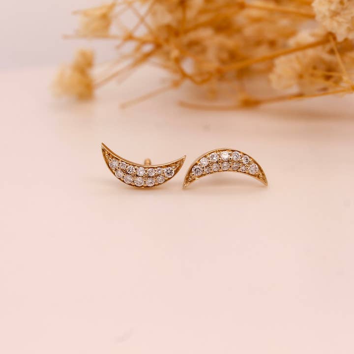 Diamond Crescent Moon Studs 0.19 ct for wholesale by Nova Jewels LA