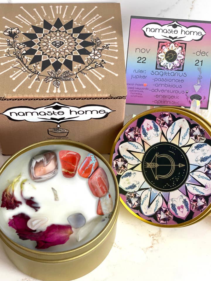 Skytten Kristallljus, Zodiac Ljus med Ädelstenar för wholesale av Namaste Home