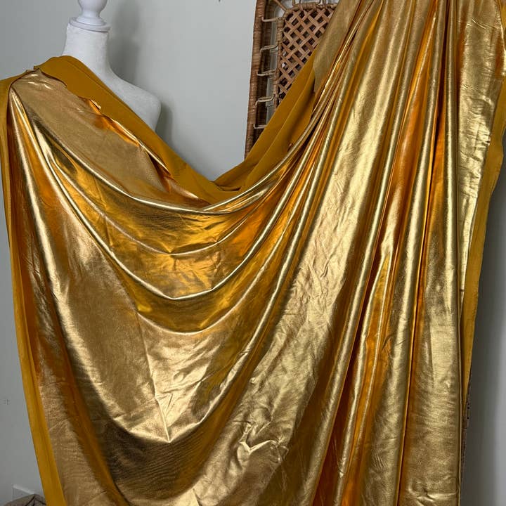 GalaTextile - Wholesale Fabric - Gold Spandex Lame Foil Stretch Metallic Fabric Gold Lame5