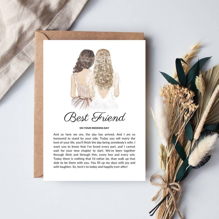 Boho Babe UK Studio - Wholesale Wedding Card - Best Friend Wedding Day Printed Poem - Blonde and Brunette1