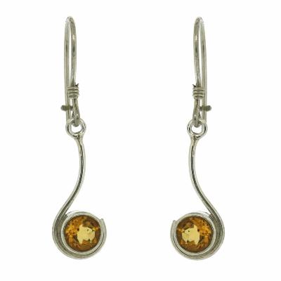 Citrine Faceted Round Curve Earrings with safety catch for wholesale by Nova Silver