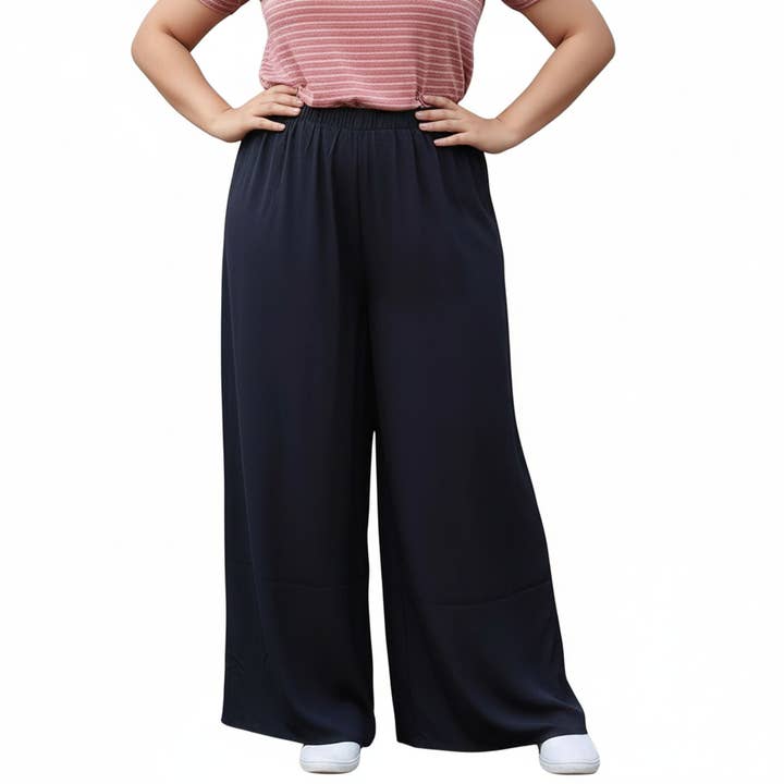 Robin K - Wholesale Pants - Women's - Pleione Plus Size Women's Tassel Drawstring Palazzo Pants3