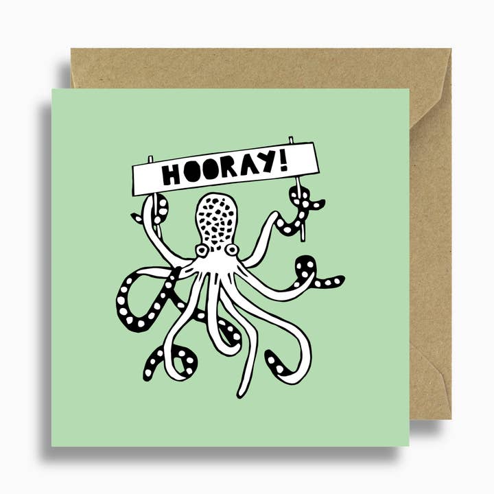 Octopus "Hooray" Congratulations Card for wholesale by Lizzie Chancellor