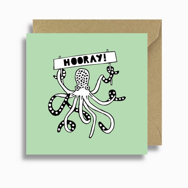 Octopus "Hooray" Congratulations Card for wholesale by Lizzie Chancellor