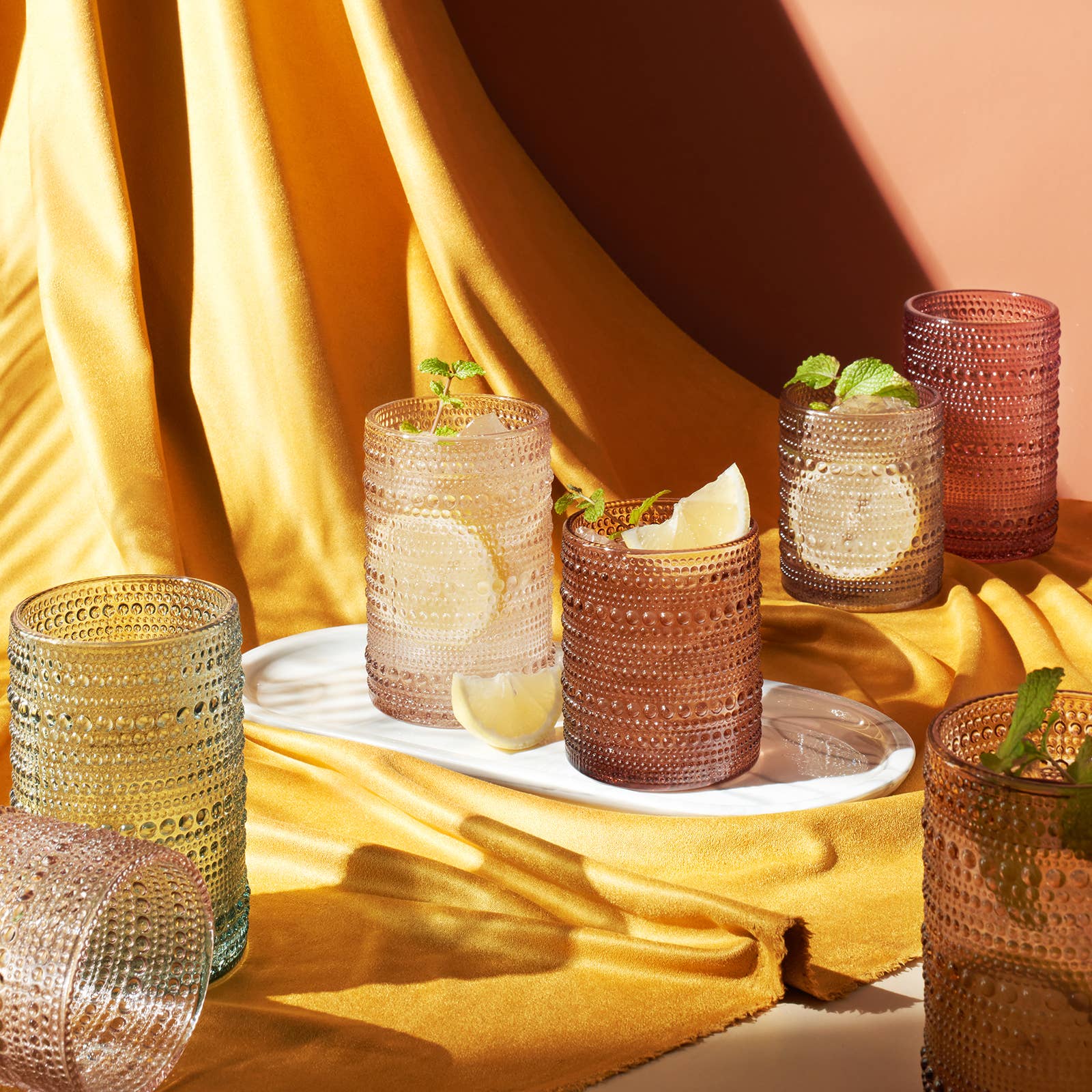 The Wine Savant /  Khen Glassware - Wholesale Drinking Glass/Cup - 12 Hobnail Drinking Glasses Pastel Colored Beaded Set5