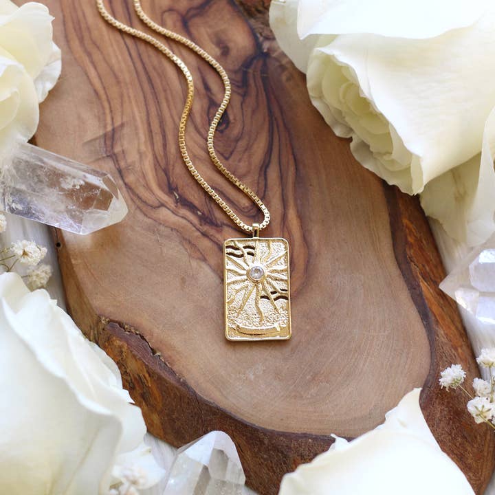 Malabella Jewels - Wholesale Pendant/Charm Necklace - Sun Tarot Card Gold Necklace