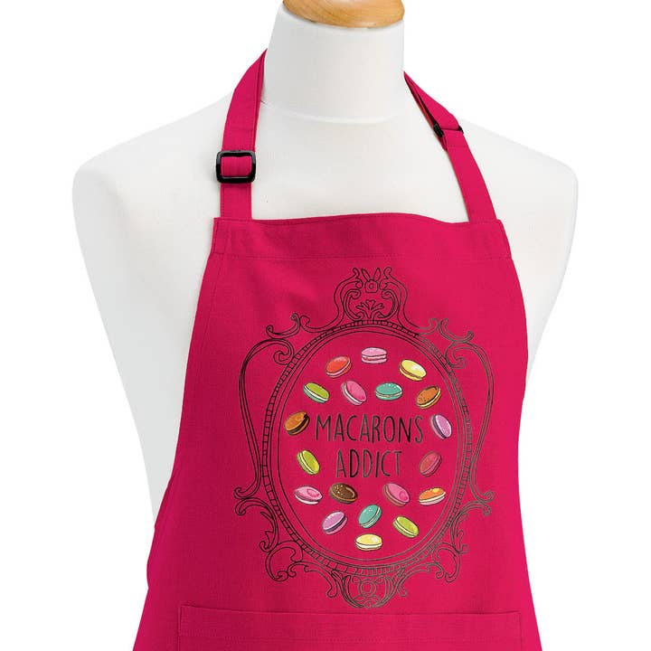 Recycled Macarons Addict Kitchen Apron Pink 72 x 90 for wholesale by Maison Vivaraise & La Cerise sur le Gâteau