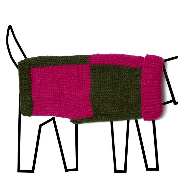Maglione per cani a quadri lavorato a maglia rosa/oliva per la vendita all'ingrosso da parte di Ware of the Dog