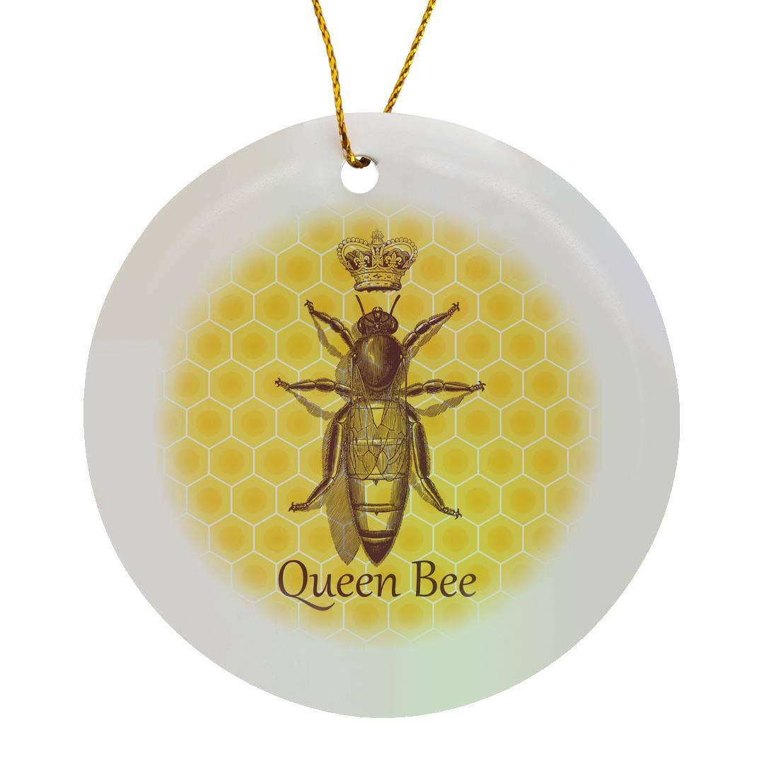 3dRose - Wholesale Ornament - 3dRose, Stately Queen Bee with Royal Crown over Yellow Honeycomb, Ornament0