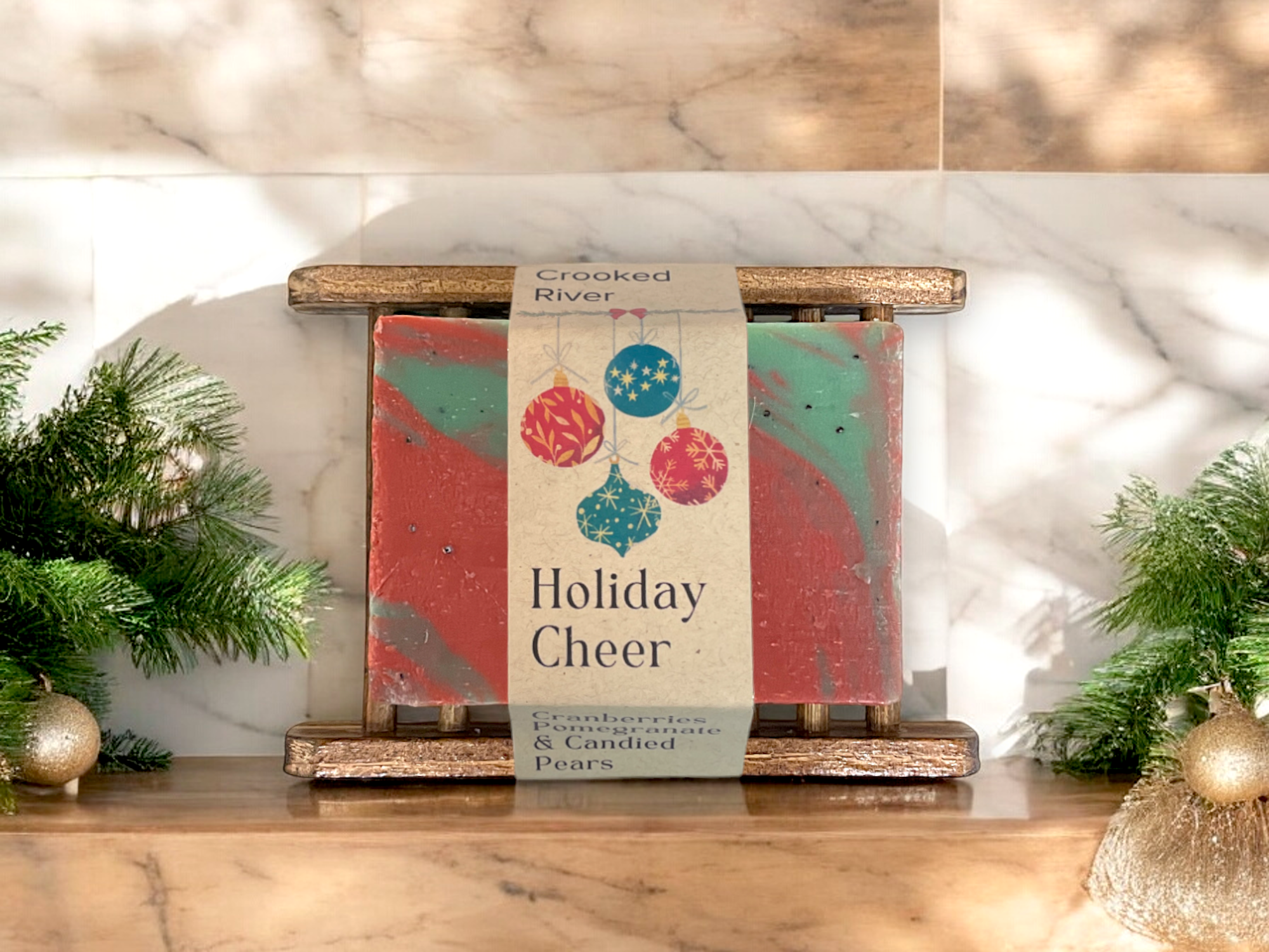 Crooked River Candle - Wholesale Bar Soap - Holiday Cheer Soap with Bamboo Soap Saver | Winter+Holiday1