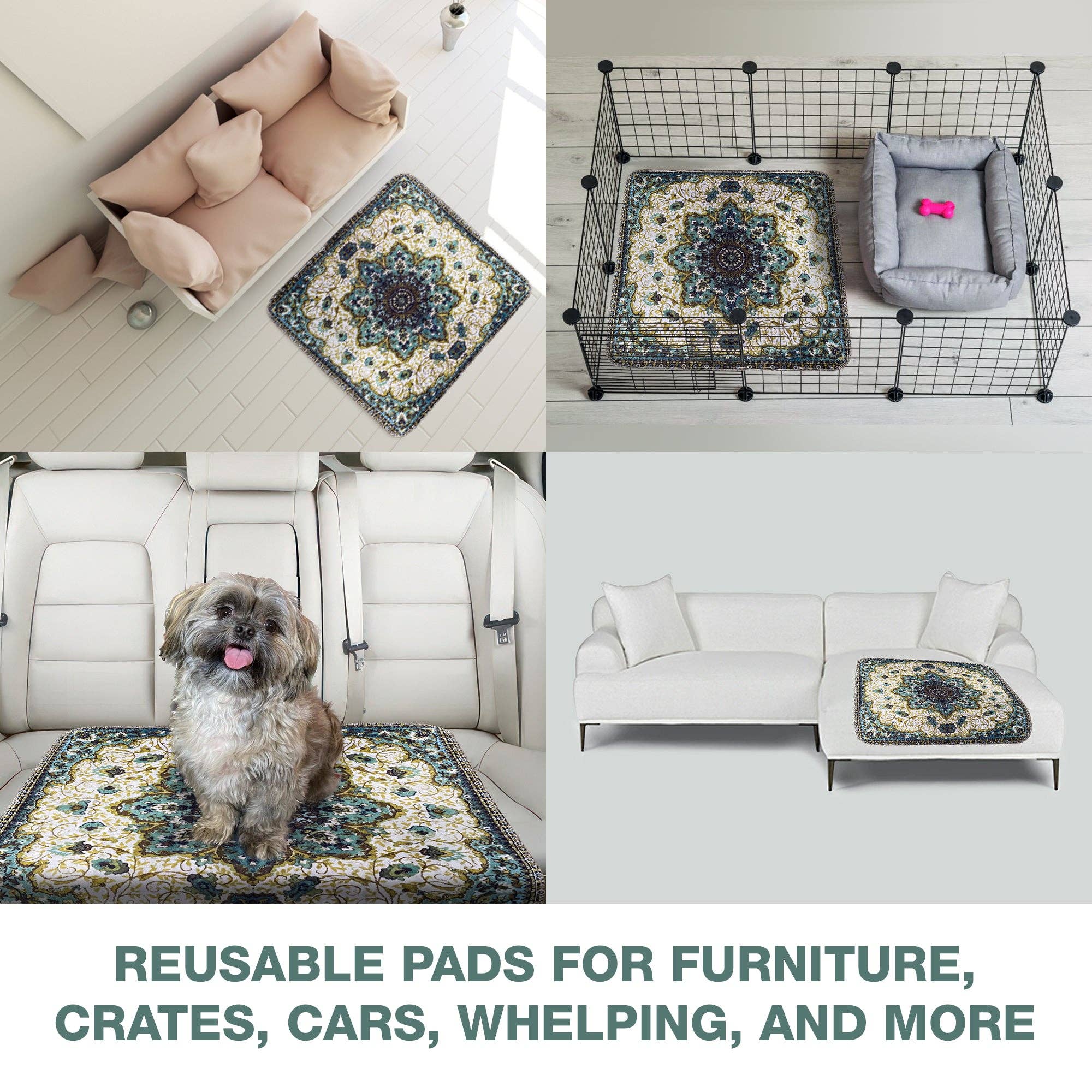 Pupiboo - Wholesale Pet Mat - Dog - Green Medallion Washable Pee Pads6