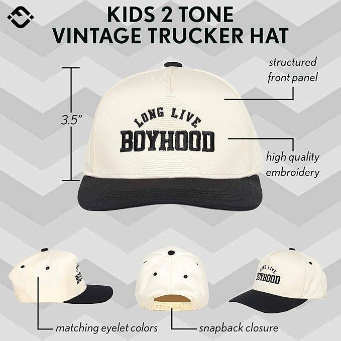 Funky Junque - Wholesale Baseball Cap - Kids - Kids/Baby Two Tone Cap - Long Live Boyhood - Black/Beige2