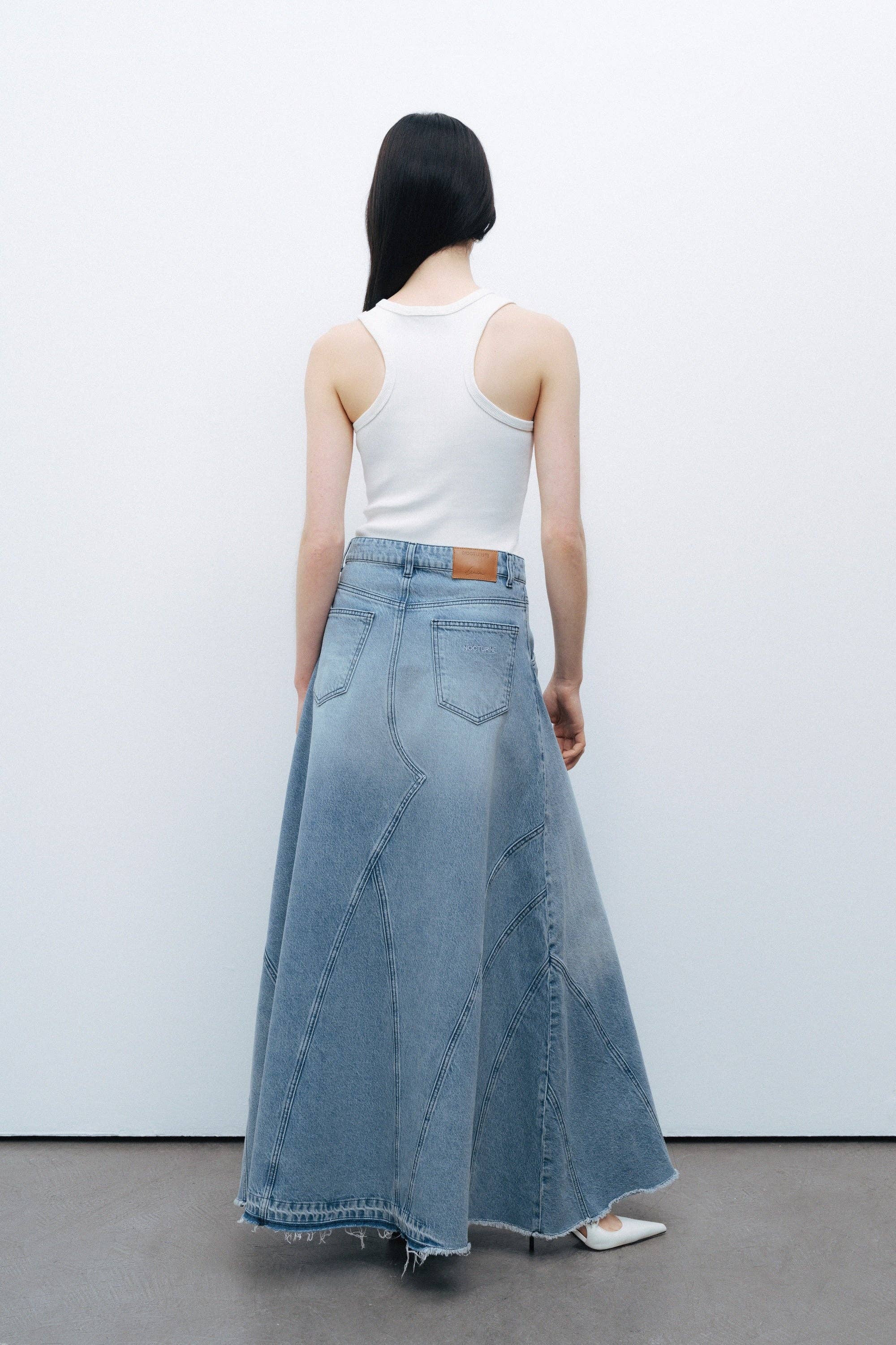 Blue Slit Detailed Maxi Denim Skirt for wholesale on Faire2