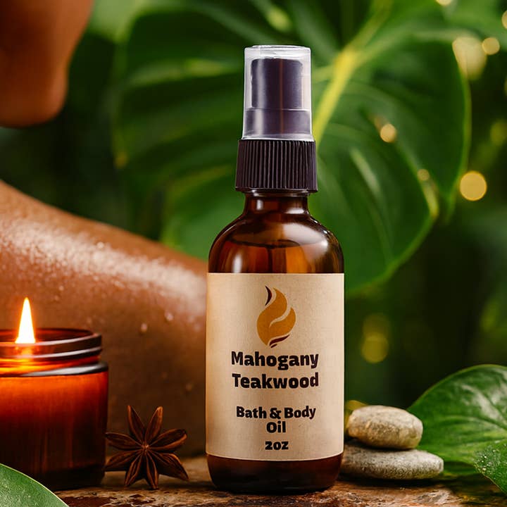 Mahogany Teakwood 2oz Bath and Body Oil for wholesale by Craft Fox Boutique