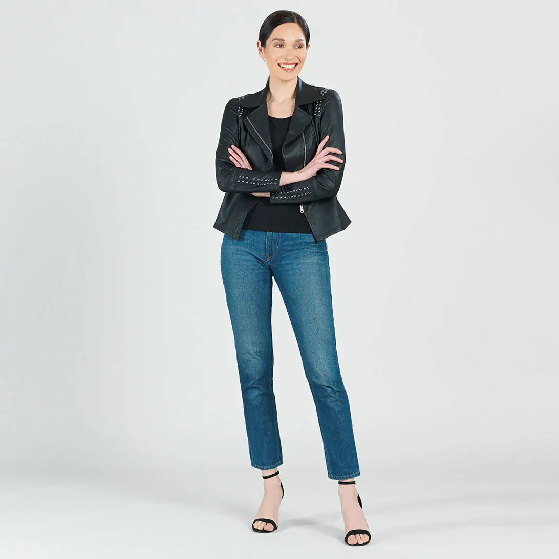 Clara Sunwoo - Wholesale Leather Jacket - Women's - JK166K - Liquid Leather ™ Studded Jacket8