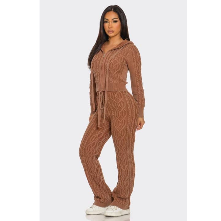 LOVE SENSE - Wholesale Lounge Set - Women's - Mineral Wash Pants Set Cable Knit Pure Cotton7