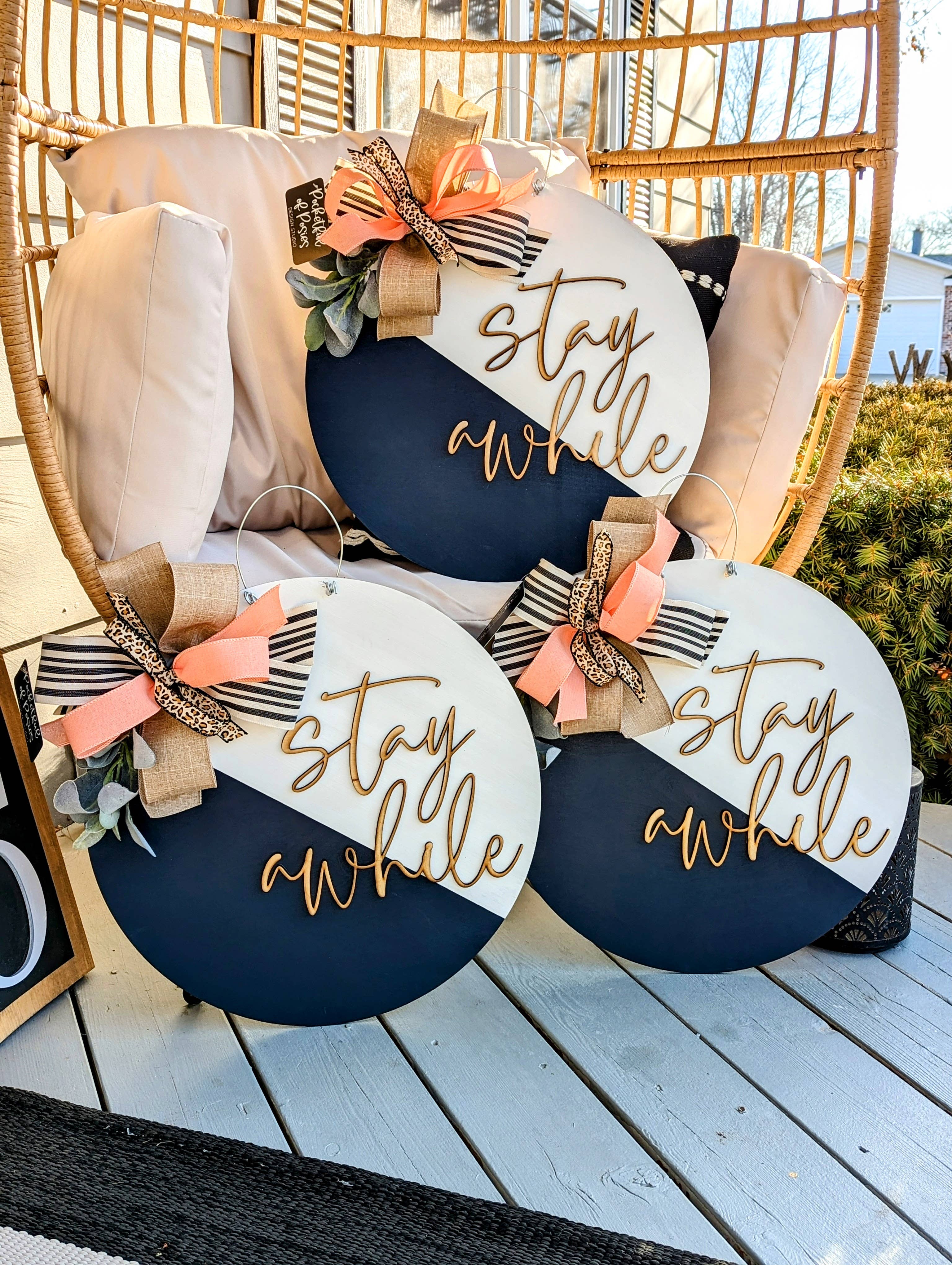 Pocketful of Posies - Wholesale Door Hanger - Stay Awhile Floral Door Hanger