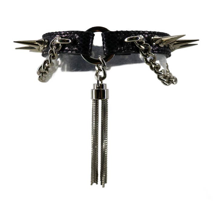 Western Fashion - Wholesale Choker/collar - BZ11 - Blue choker with spike and moth closure1