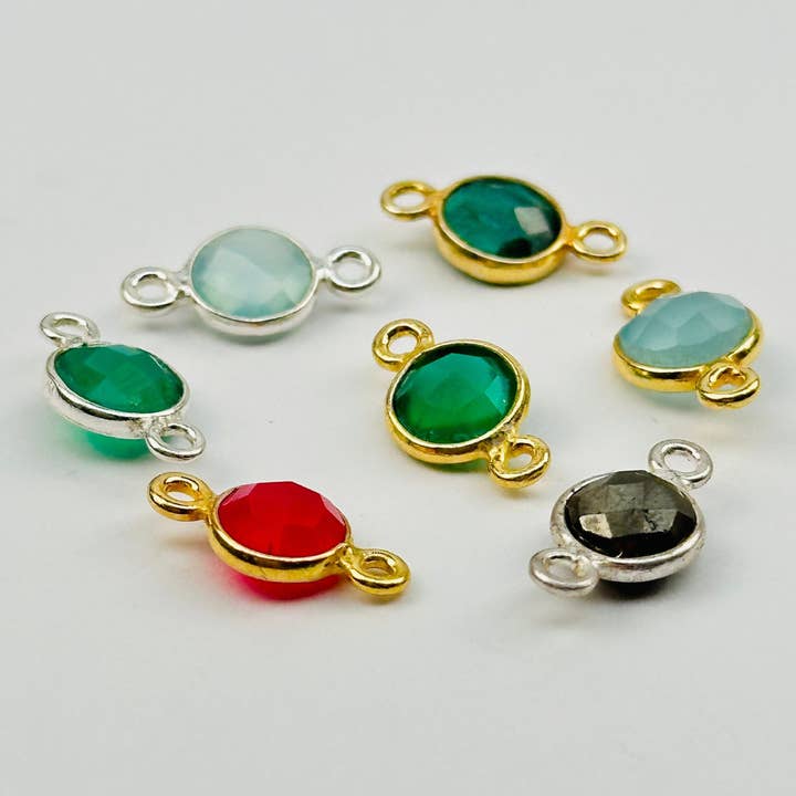 Jewelers Paradise - Wholesale Individual Charm/Pendant - Gemstone Round Bezel Charm Connector - 6mm - Double Bail 3