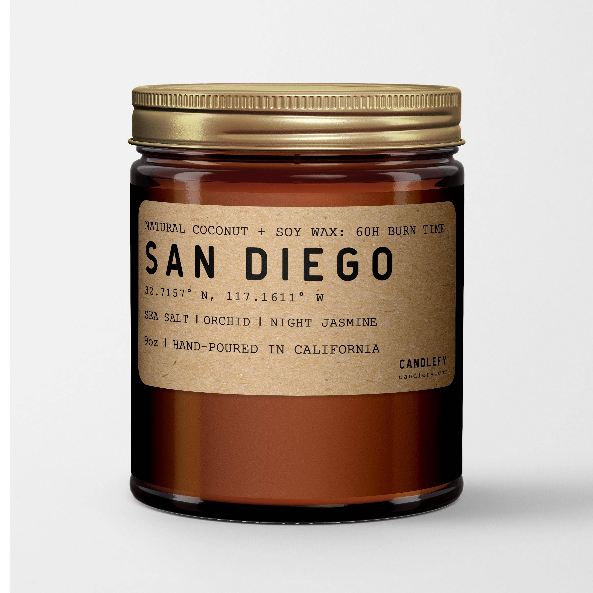 Candlefy - Wholesale Jar/Filled Candle - San Diego California Scented Candle, Amber Glass Natural Wax2
