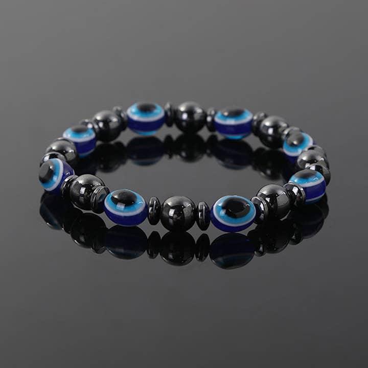 It's Your Journey LLC - Wholesale Beaded Bracelet - Evil Eye Bracelet Hematite with Acrylic Evil Eye Beads (Blue0