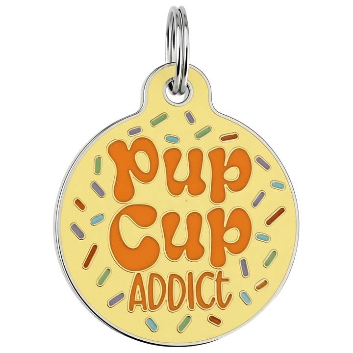 Médaille pour chien en émail avec ID pour animal scannable - Accro au Pup Cup pour la vente par Bad Tags